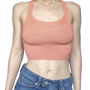 Aritzia Wilfred Knit Cropped Women’s Orange Tank Top Cross Tie Back NWOT Size XS